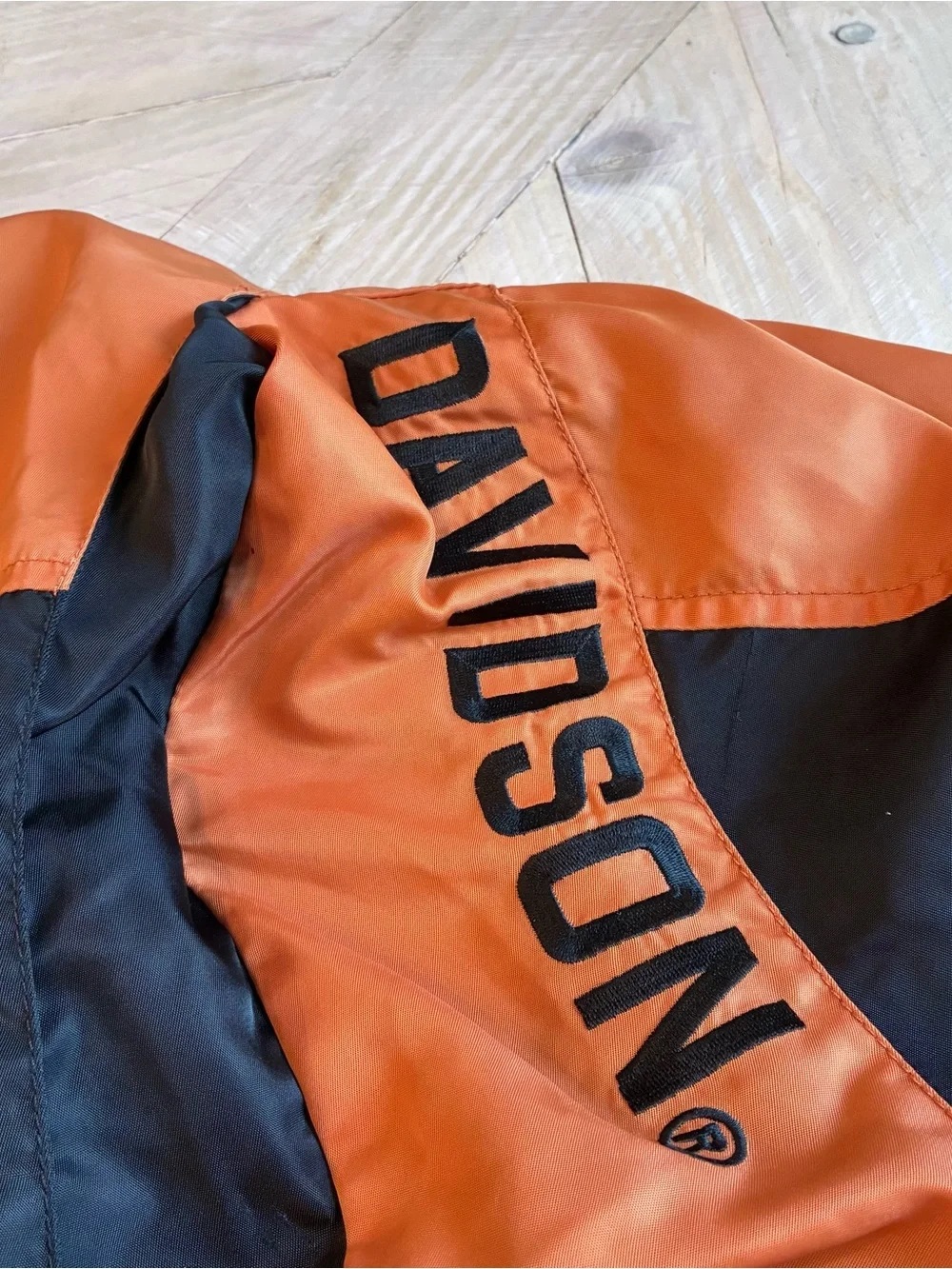Harley-Davidson Black and Orange Varsity-Style Bomber